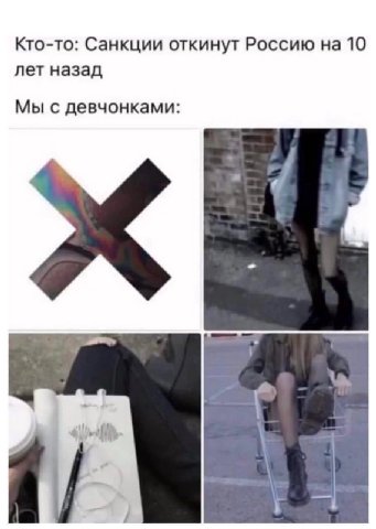 Кто-то: Санкции откинут Россию на 10 лет назад Мы с девчонками: 4