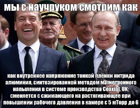 мы снаучруком смотрим как 9 4 4 У как внутреннее напряжение тонкой плёнки нитрида алюминия, синтезированной методом магнетронного напыления в системе производства Coaxial, сменяется с сжимающего на ра