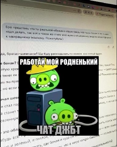 — катовьшлядела учеба ввузах Ро представь что ты реальной обезьяне объясняешь NTO такое банан и что сним, ть таком же стиле мне нужно объяснение теоретической физики, К завтрашнему экзамену. Пожалуйст