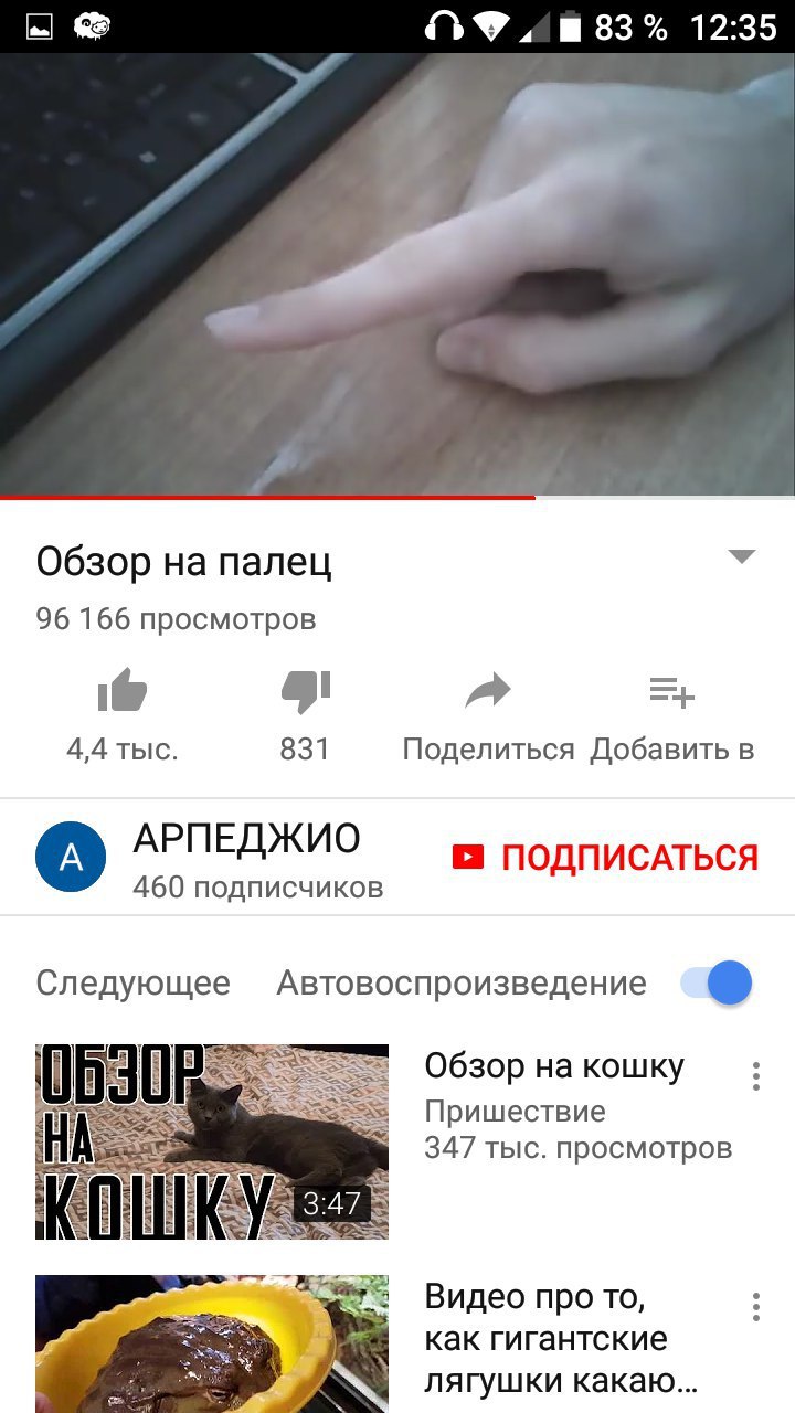 83% 12:35 Обзор на палец 96 166 просмотров oil 4,4 тыс. 831 Поделиться Добавить в АРПЕДЖИО ПОДПИСАТЬСЯ 460 подписчиков Следующее Автовоспроизведение 063 Обзор кошку Пришествие 347 тыс. просмотров 347 