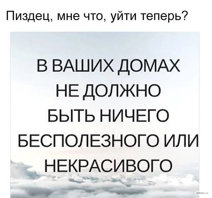 Пиздец, мне что, уйти теперь? В ВАШИХ ДОМАХ НЕ ДОЛЖНО БЫТЬ НИЧЕГО БЕСПОЛЕЗНОГО ИЛИ НЕКРАСИВОГО