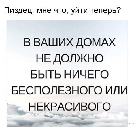 Пиздец, мне что, уйти теперь? В ВАШИХ ДОМАХ НЕ ДОЛЖНО БЫТЬ НИЧЕГО БЕСПОЛЕЗНОГО ИЛИ НЕКРАСИВОГО