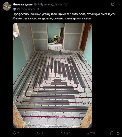 Иповая дама @Троуауа Бата $9 Parody account Профессиональные укладывальщики теплого пола, это норм выглядит? Мы ни разу этого не делали, слишком поверили в себя wil i А 4 О? tli 173 ily