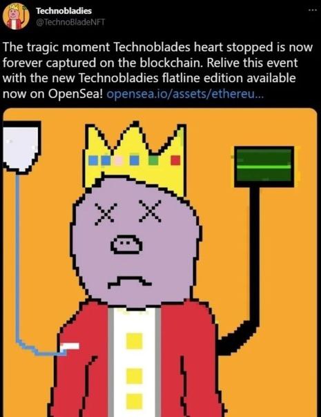 The tragic moment Technoblades heart stopped is now forever captured on the blockchain. Relive this event with the new Technobladies flatline edition available now on OpenSea! opensea.io/assets/ethere