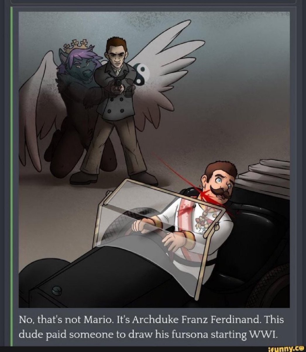 No, that's not Mario. It's Archduke Franz Ferdinand. This dude paid someone to draw his fursona starting WWI.