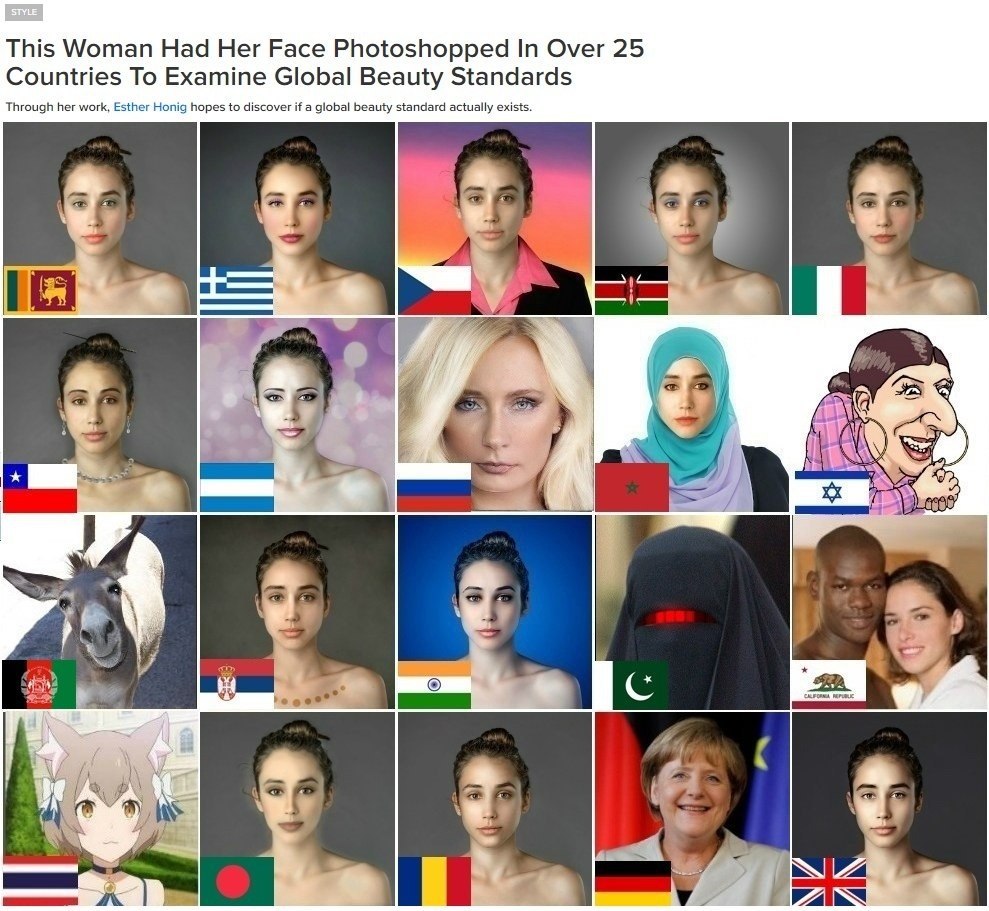 This Woman Had Her Face Photoshopped In Over 25 Countries To Examine Global Beauty Standards Through her work, Esther Honig hopes to discover global beauty standard actually exists hog 4 2 5 С