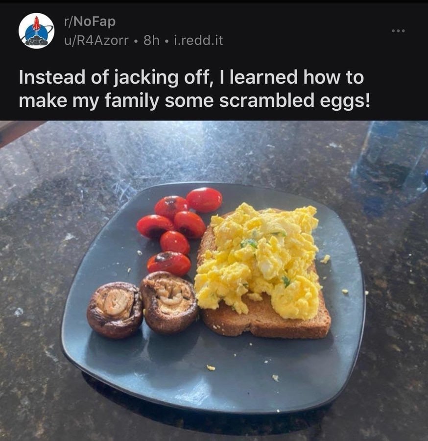u/R4Azorr i.redd.it Instead of jacking off, learned how to make my family some scrambled eggs! у у a