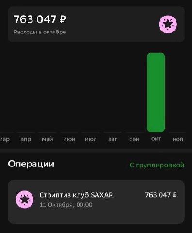 763 047 Расходы в октябре лар апр май июн июл авг сен окт ноя Операции С группировкой Стриптиз клуб SAXAR 763 047 11 Октября, 00:00