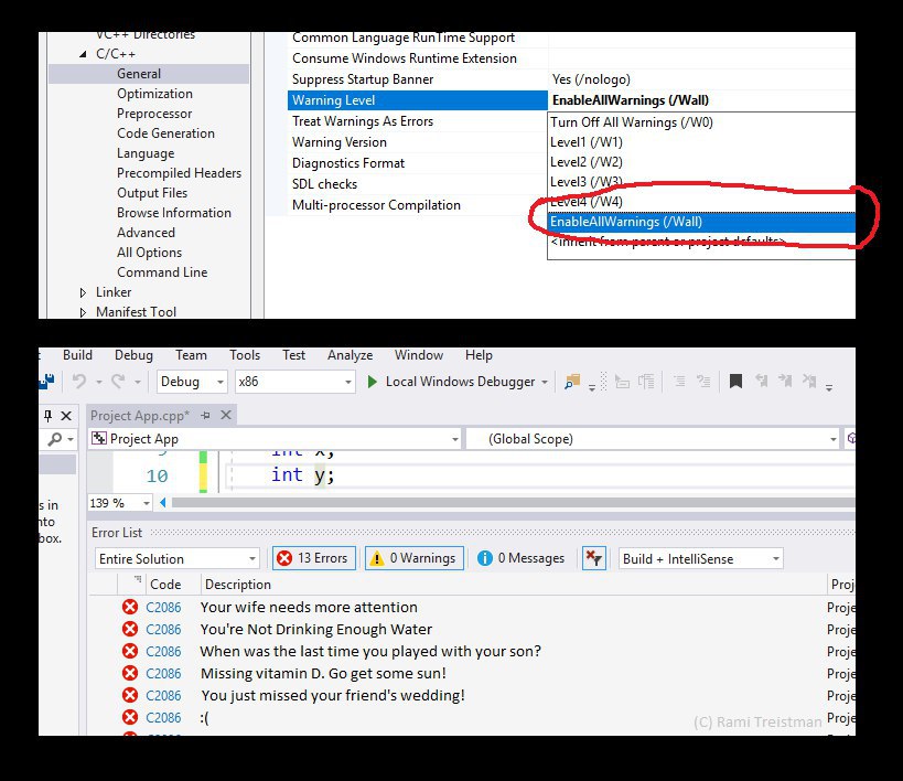 ommon Language Кип ите Support 4 Consume Windows Runtime Extension General Suppress Startup Banner Yes (/nologo) Optimization EnableAllWarnings (/Wall) Preprocessor Code Generation Treat Warnings As E