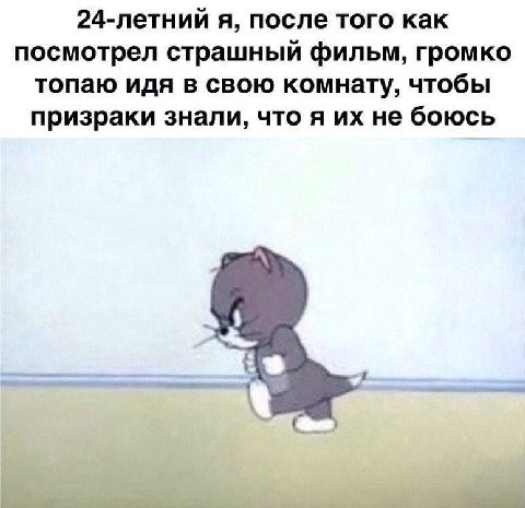 24-летний я, после того как посмотрел страшный фильм, громко топаю идя в свою комнату, чтобы призраки знали, что я не боюсь