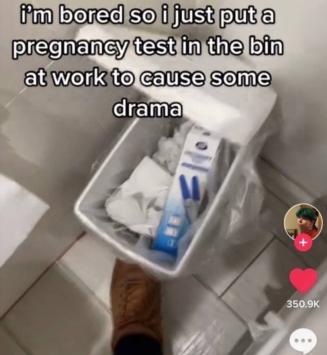 bored so puta pregnancy,test in the bin at work toJcause some drama