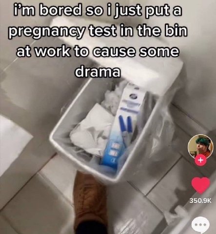 bored so puta pregnancy,test in the bin at work toJcause some drama