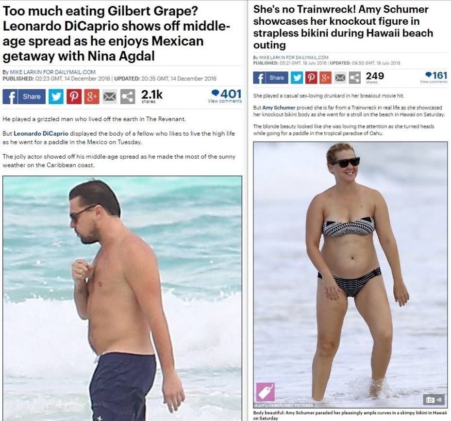 Too much eating Gilbert Grape? She's no Trainwreck! Amy Schumer showcases her knockout figure Leonardo DiCaprio shows off middle- а Мех; strapless bikini during Hawaii beach age $ргеаа as he enjoys Vi