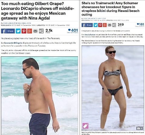 Too much eating Gilbert Grape? She's no Trainwreck! Amy Schumer showcases her knockout figure Leonardo DiCaprio shows off middle- а Мех; strapless bikini during Hawaii beach age $ргеаа as he enjoys Vi