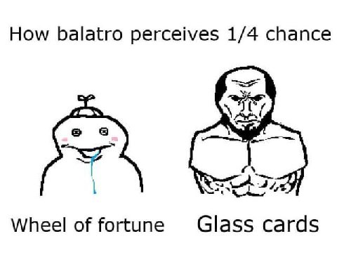 How balatro perceives 1/4 chance о Wheel of fortune Glass cards