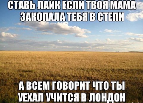 СТАВЬ ЛАИК ЕСЛИ ТВОЯ МАМА ЗАКОПАЛА ТЕБЯ В СТЕПИ А ВСЕМ ГОВОРИТ ЧТО ТЫ УЕХАЛ УЧИТСЯ В ЛОНДОН