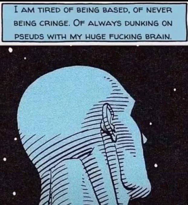 ТАМ TIRED OF BEING BASED, OF NEVER BEING CRINGE. OF ALWAYS DUNKING ON PSEUDS WITH MY HUGE FUCKING BRAIN. 77