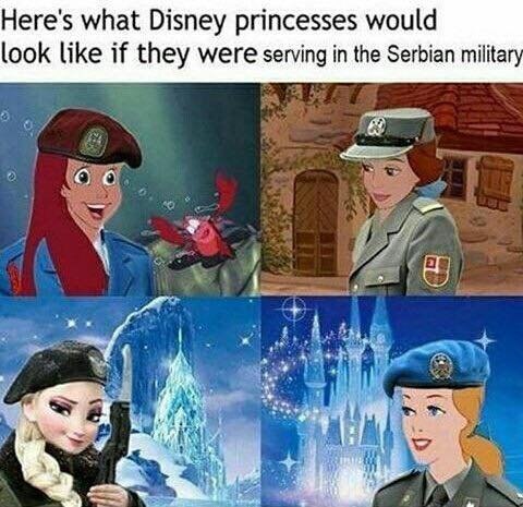 what Disney princesses would look like if they were serving in the Serbian milita