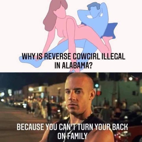 WHY1S REVERSE COWGIRL ILLEGAL IN ALABAMA? BECAUSE CAN YOUR BACK ON-FAMILY