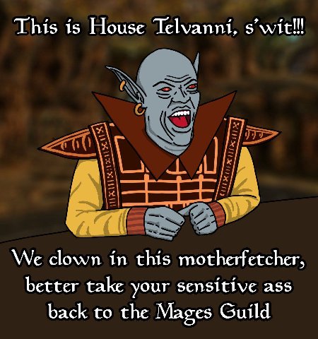 This is House Telvanni, We clown in this motherfetcher, better take your sensitive ass back to the Mages Guild