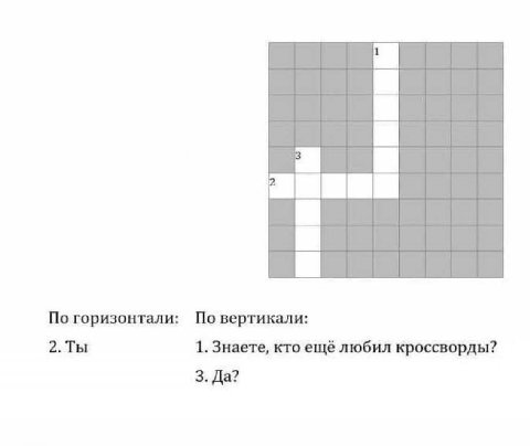 По горизонтали: По вертикали: 2.Ты 1. Знаете, кто ещё любил кроссворды? 3. Да?