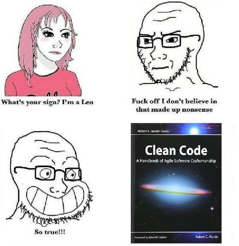 Aan sign? а Гео Fuck off I don’t believe in that made up nonsense Clean Code А Handbook of Agile Software So true!!! Robert С. Martin