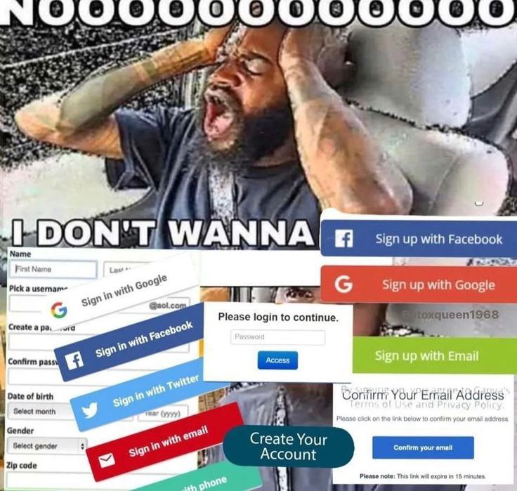 9 iN Sign up with Facebook ame Pick а Sign up with Google @aol.c Create a Please login to continue Confirm pass Date of birth Your Ета! Address Select month Gender Create Your Select gender Zip code A