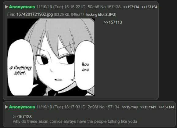 Anonymous 11/19/19 (Tue) 15:15:22 157128 >>157134 >>157154 File: 1574201721962 jpg (83 25 fucking idiot 2. JPG) hij You Fucking ere Anonymous 11/19/19 (Tue) 16:17:03 >>157140 >>157141 >>157144 >>15712