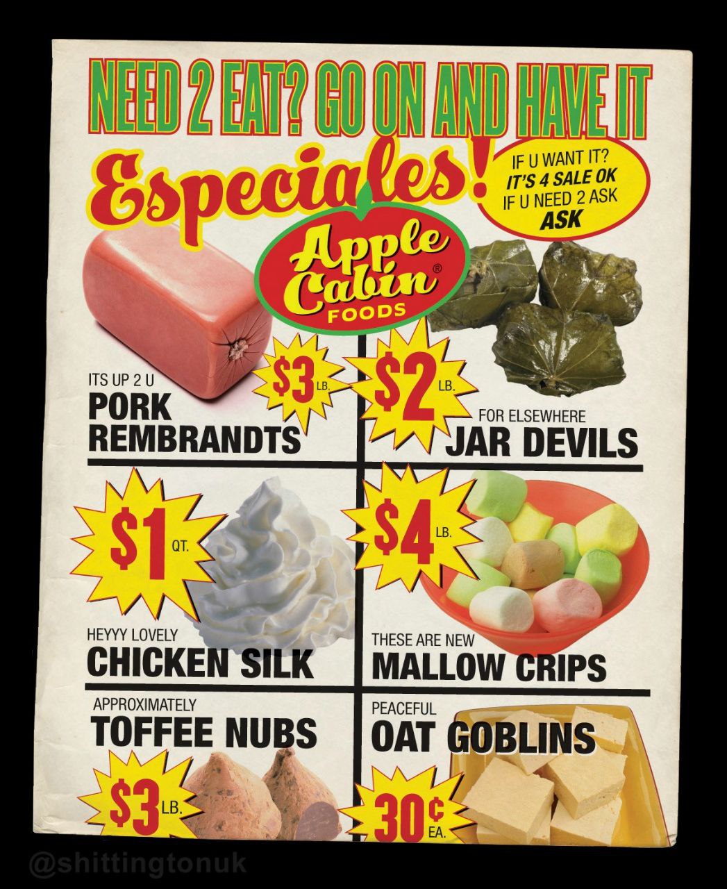 у UWANT IT? ASK РОВК $2 FOR ELSEWHERE REMBRANDTS JAR DEVILS CHICKEN SILK MALLOW CRIPS TOFFEE NUBS OAT GOBLINS.» лай 4 3063 А