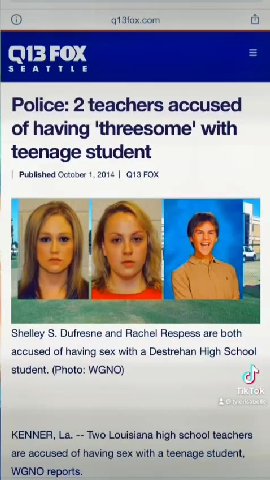 Police: 2 teachers accused accused of having sex with a Destrehan High School teenage student Shelley S. Dufresne and Rachel Respess are both student. (Photo: WGNO) KENNER, La. -- Two Louisiana high s