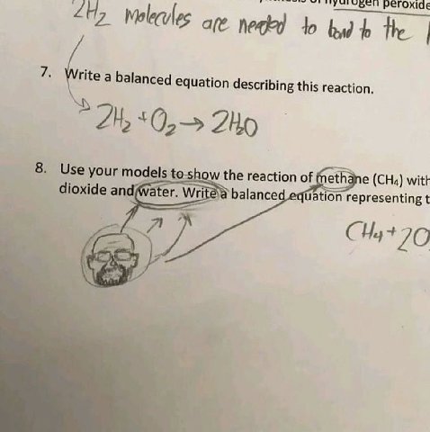 ave to the 7. a balanced €quation describing this reaction. 0> your models to-show the reaction of fhethane (CHa) witt dioxide and(Water. balance ation representing 770 к
