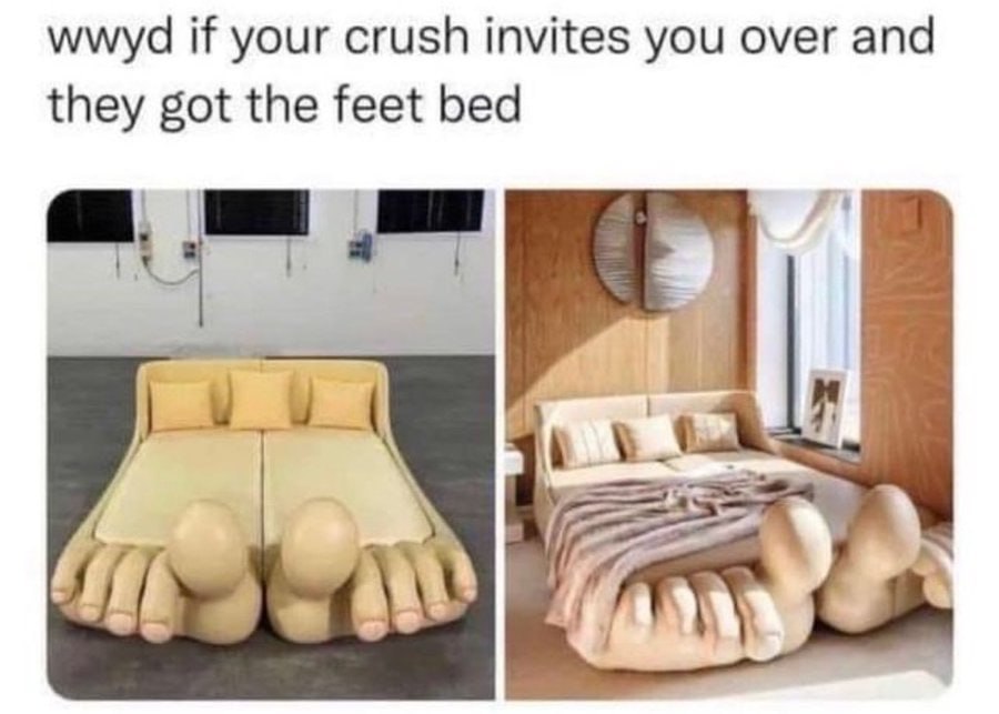 wwyd if your crush invites you over and they got the feet bed