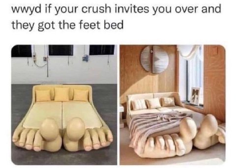 wwyd if your crush invites you over and they got the feet bed