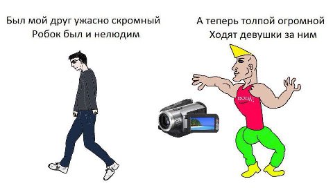 Был мой друг ужасно скромный А теперь толпой огромной Робок был и нелюдим Ходят девушки за ним