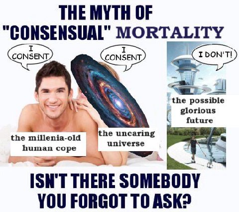 THE MYTH OF 1 the 5 lorious future the millenia-old the uncaring universe human cope ISN'T THERE SOMEBODY YOU FORGOT TO ASK?