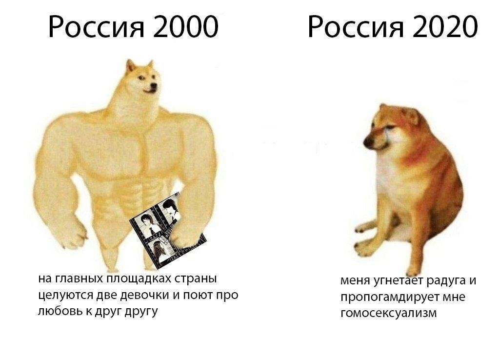 Россия 2000 Россия 2020 на ГЛавных площадках страны меня угнетаёт радуга и целуются две девочки и поют про пропогамдирует мне любовь к друг другу гомосексуализм