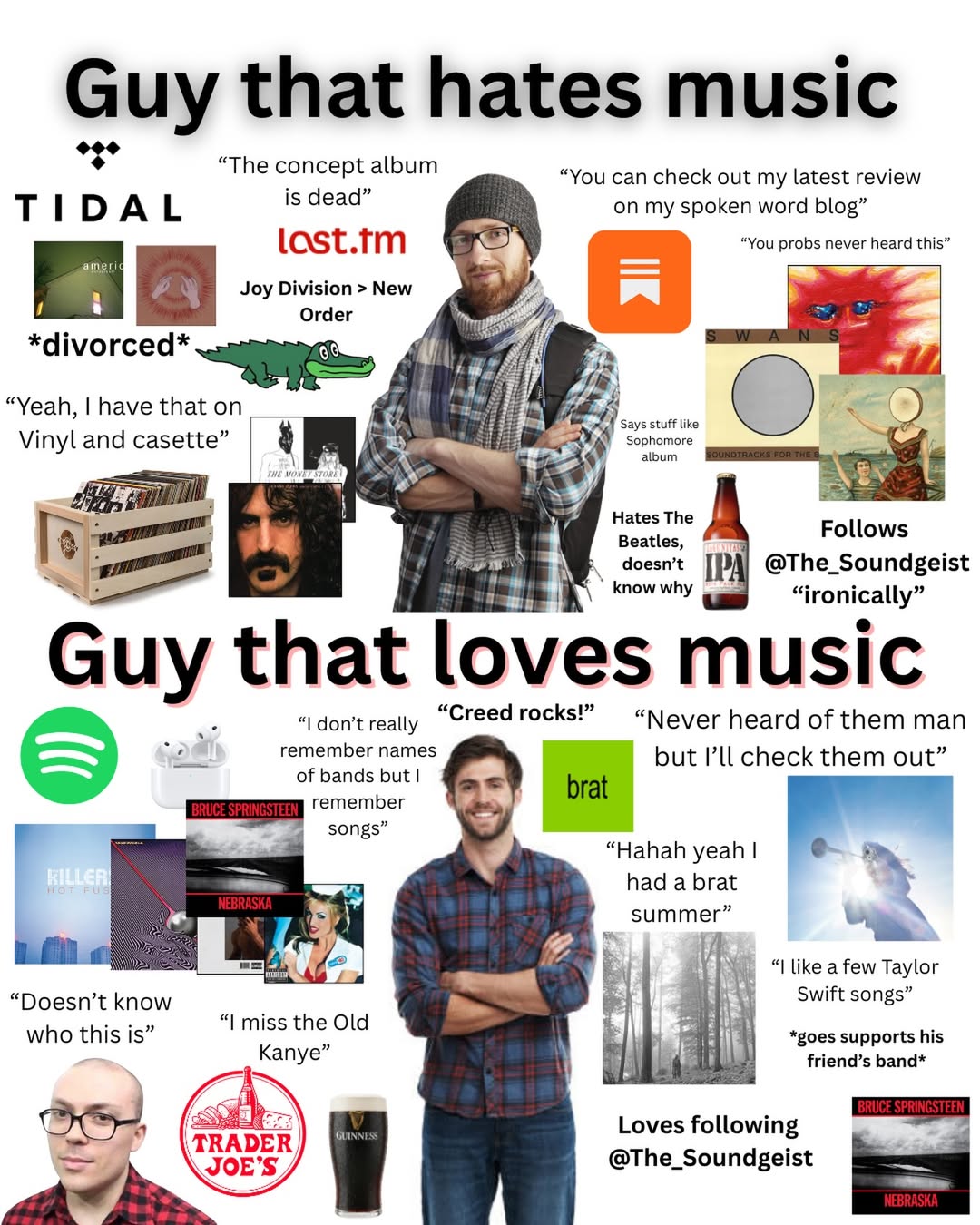 Guy that hates music “3 “the concept “You can check out my latest review TIDAL is dead on my spoken word blog” last.tm “You probs never heard this” Joy Division New i Order *divorced* “Yeah, have that
