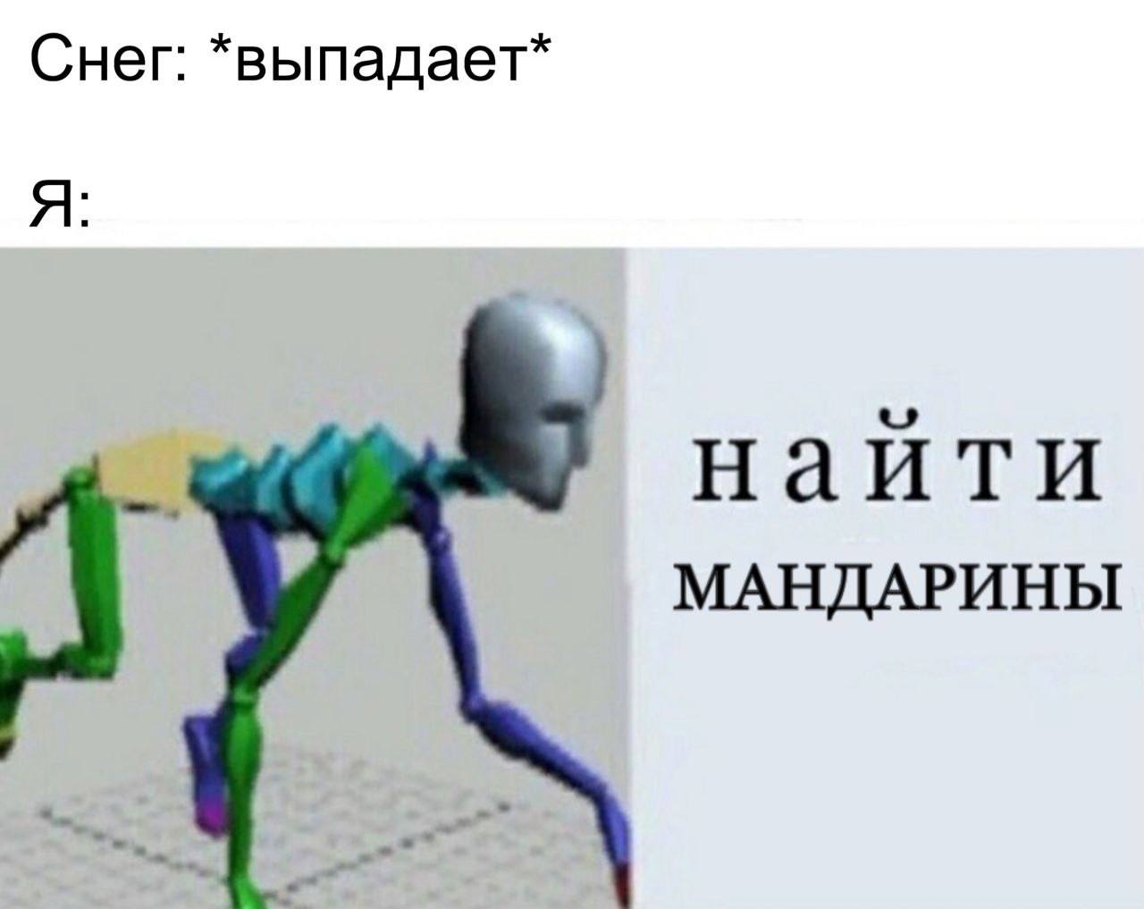 Снег: *выпадает* Я: найти МАНДАРИНЫ