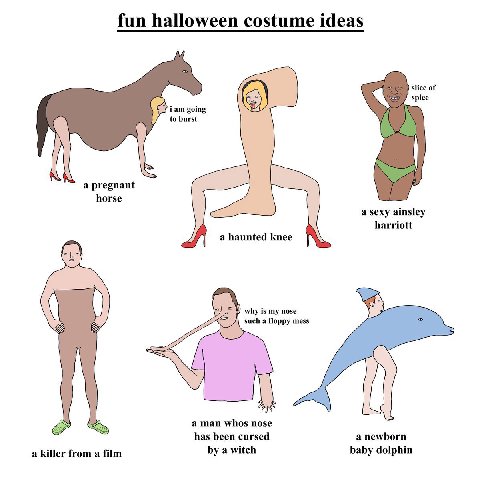 fun halloween costume ideas slice of spice iam going to burst a pregnant horse a sexy ainsley harriott why is my nose such a floppy mess а man whos nose has been cursed a newborn a killer from a film 