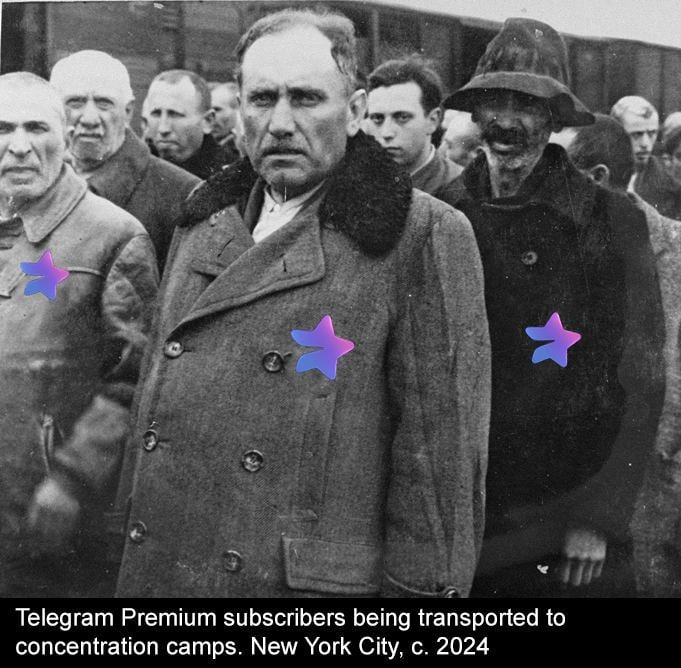 Telegram Premium subscribers being transported to concentration camps. New York City, 2024