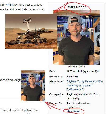 vith NASA for nine years, where ere he authored patents involving Mark Rober in 2019 Born 1980 or 1981 (age Nationality American еспагиса! engi Alma mater Brigham Young University University of Southe