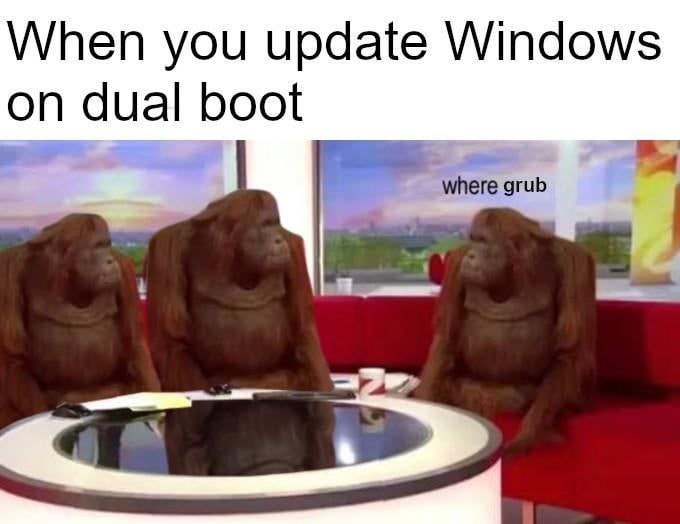 When you update Windows on dual boot where grub