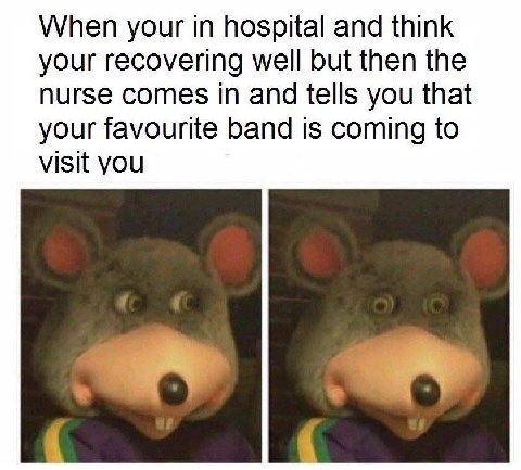 When your in hospital and think your recovering well but then the nurse comes in and tells you that your favourite band is coming to visit you