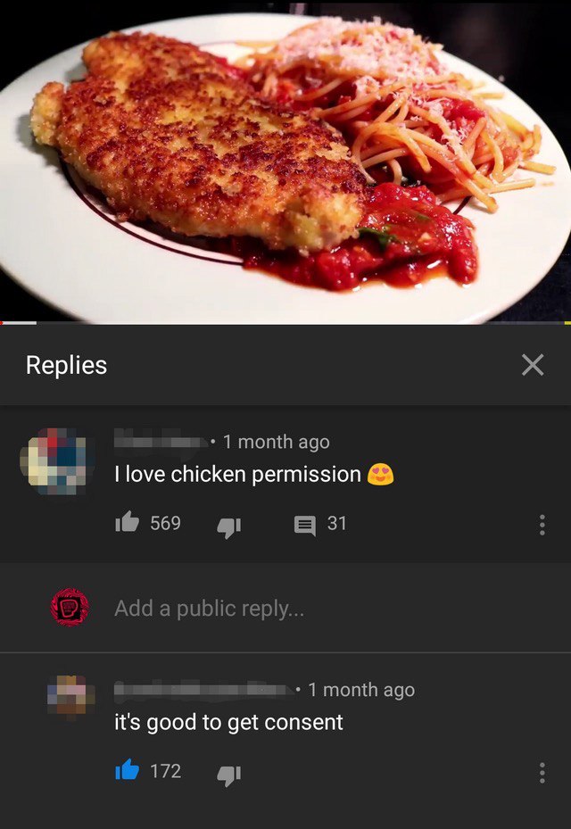 Replies 1 month ago love chicken permission 569 31 month ago it's good to get consent 172