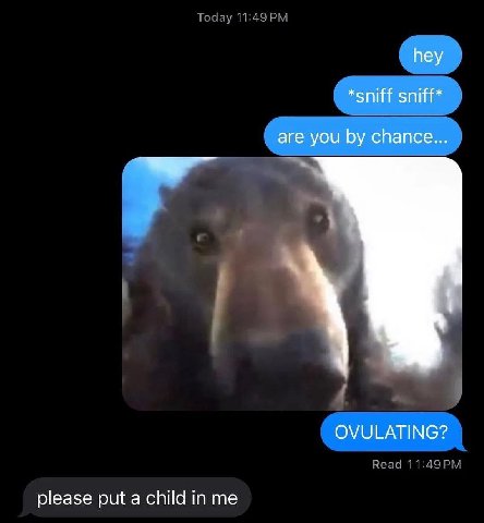 hey *sniff sniff* are you chance... OVULATING? please put a child in me