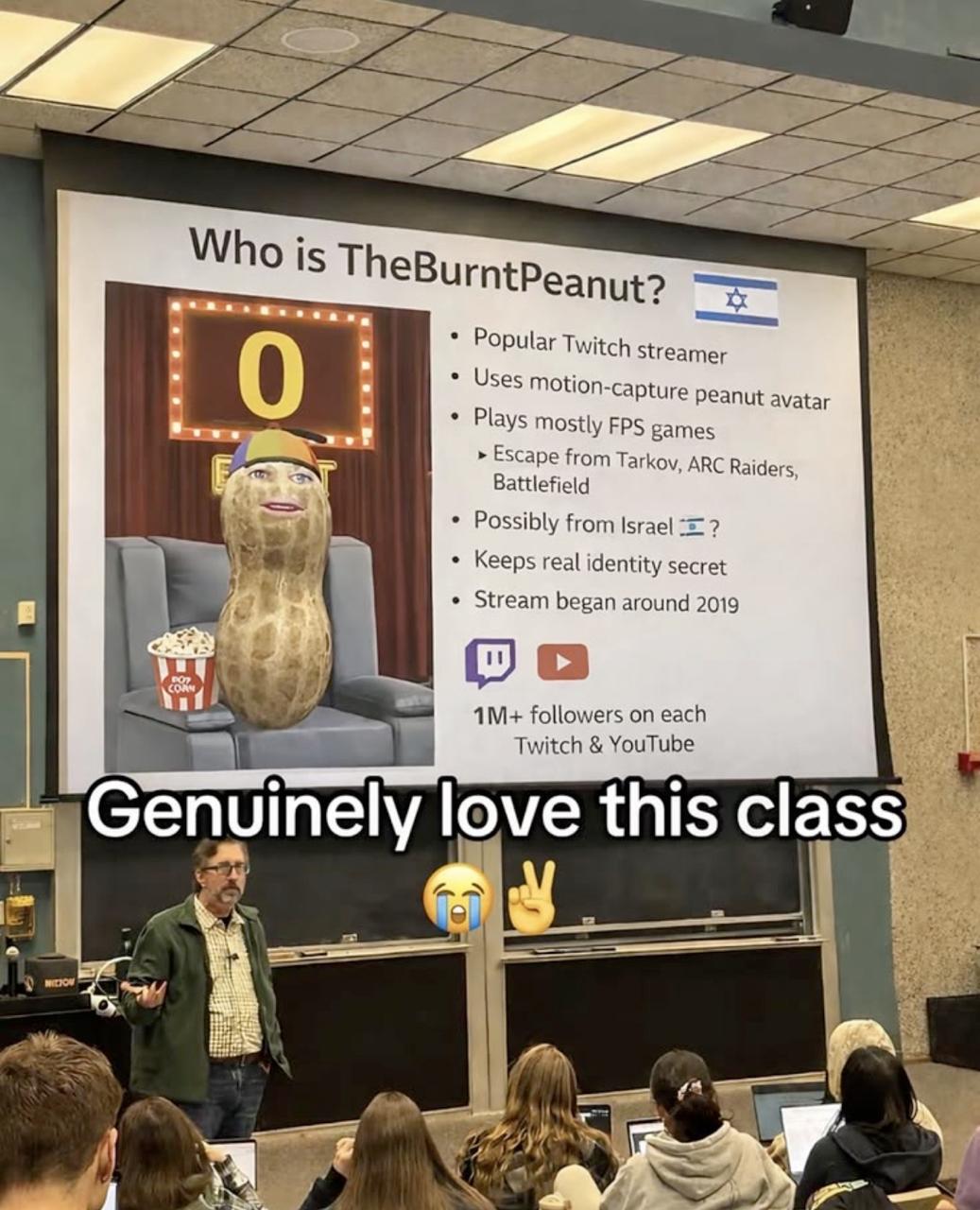 Who is Popular Twitch атег Uses motion- apture peanut avatar Plays Mostly FPS games Escape from АВС Battlefield Possibly from Israel Keeps real identity secret Stream began around 2019 с followers on 