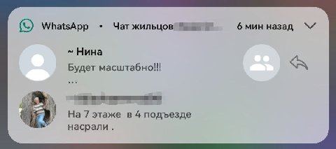 WhatsApp Чат жильцов 6 мин назад Нина Будет На 7 этаже в 4 подъезде