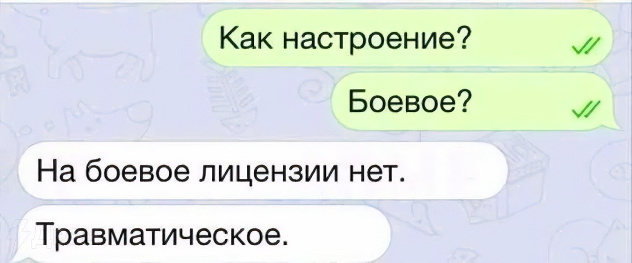 Как настроение? Боевое? На боевое лицензии нет. Травматическое.