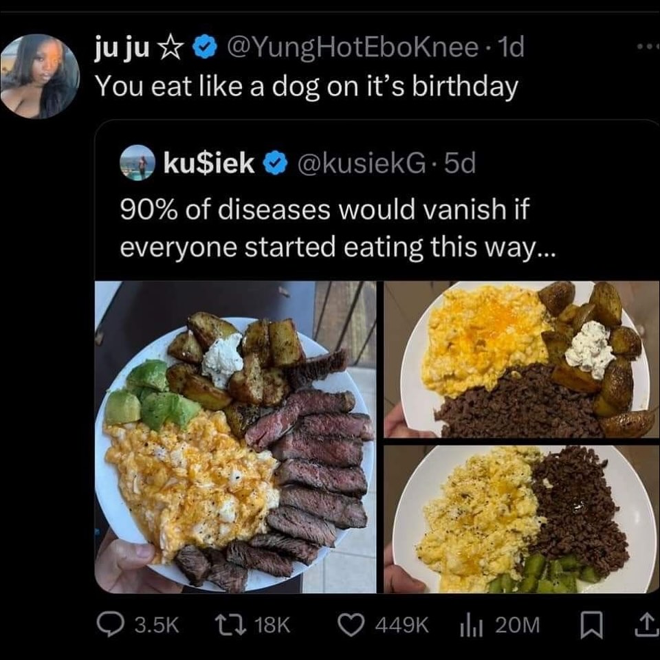 You eat like а dog it’s birthday kuSiek 90% of diseases would vanish if everyone started eating this way... К