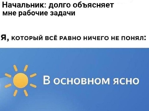 Начальник: долго объясняет мне рабочие задачи Я, КОТОРЫЙ ВСЁ РАВНО НИЧЕГО НЕ ПОНЯЛ: Восновном ясно